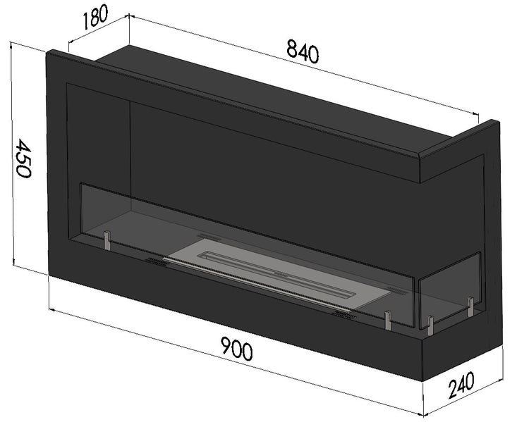 Camino a Bioetanolo da Incasso 90x45 cm Corner 900 Right Nero