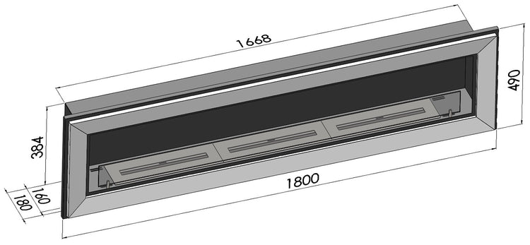 Camino a Bioetanolo da Parete 180x49 cm Frame 1800 Inox con Vetro