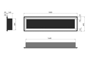 Camino a Bioetanolo da Parete 180x49 cm Frame 1800 Bianco con Vetro