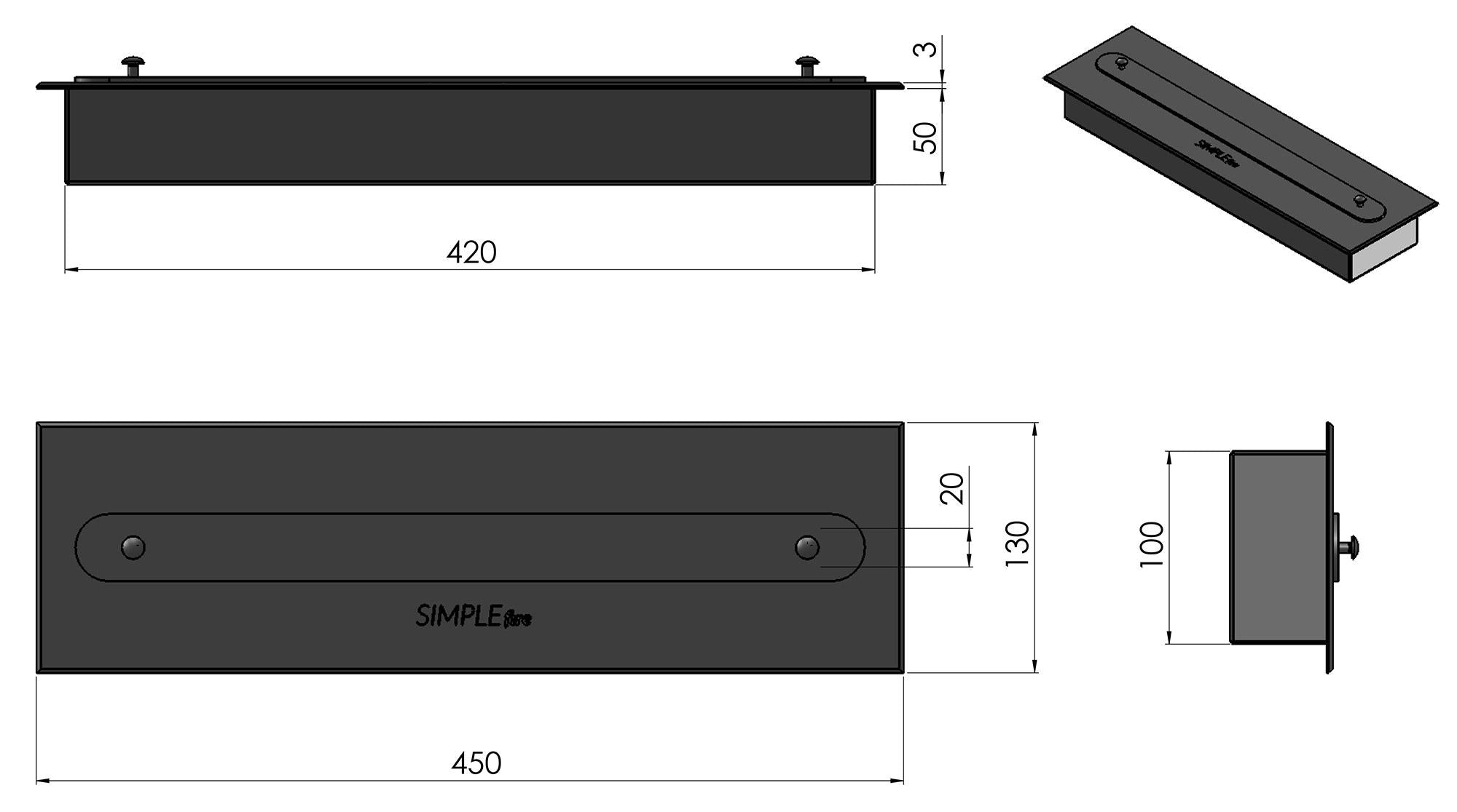 Camino a Bioetanolo da Tavolo 60x19 cm Firebox 600 Nero con Vetro