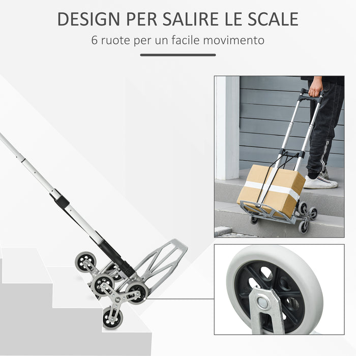 Carrello Portapacchi Pieghevole per Scale 70-30 Kg in Alluminio  Nero e Grigio