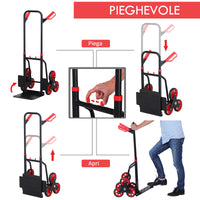 Carrello Portapacchi Pieghevole per Scale 150 Kg in Metallo  Nero e Rosso