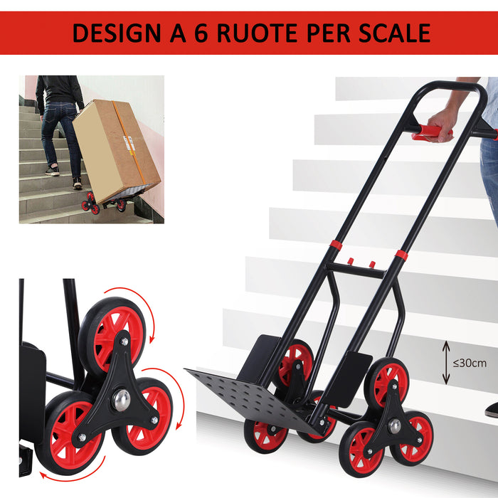 Carrello Portapacchi Pieghevole per Scale 150 Kg in Metallo  Nero e Rosso