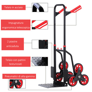 Carrello Portapacchi Pieghevole per Scale 150 Kg in Metallo  Nero e Rosso