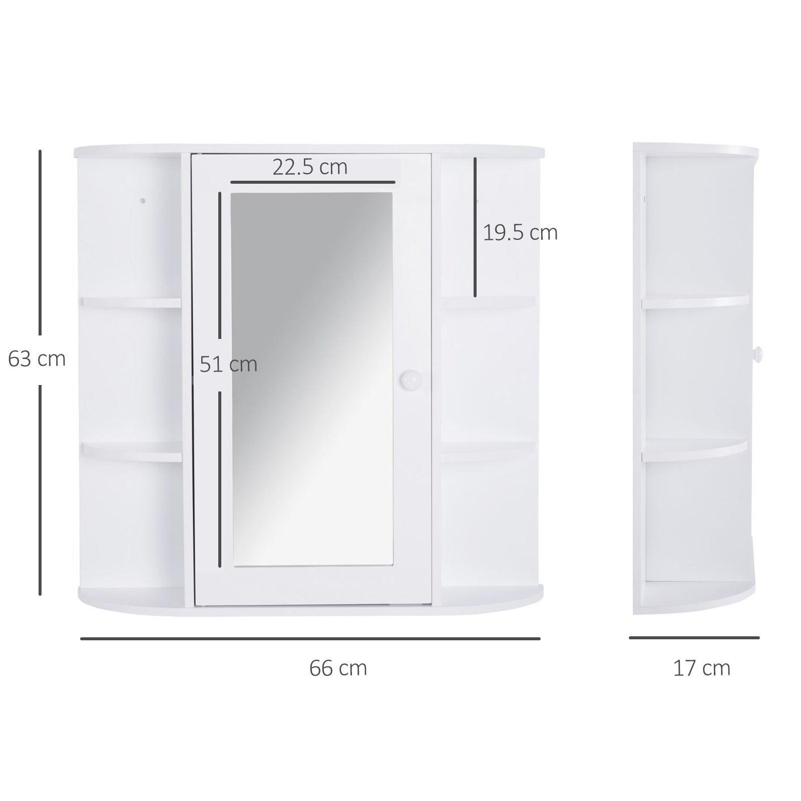 Specchiera da Bagno 1 Anta coon Mensole 66x17x63 cm in Legno  Bianca