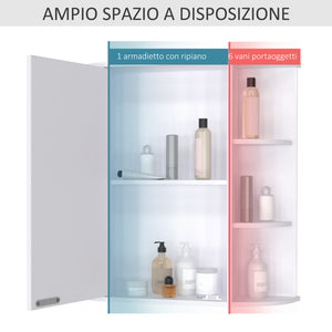 Specchiera da Bagno 1 Anta coon Mensole 66x17x63 cm in Legno  Bianca