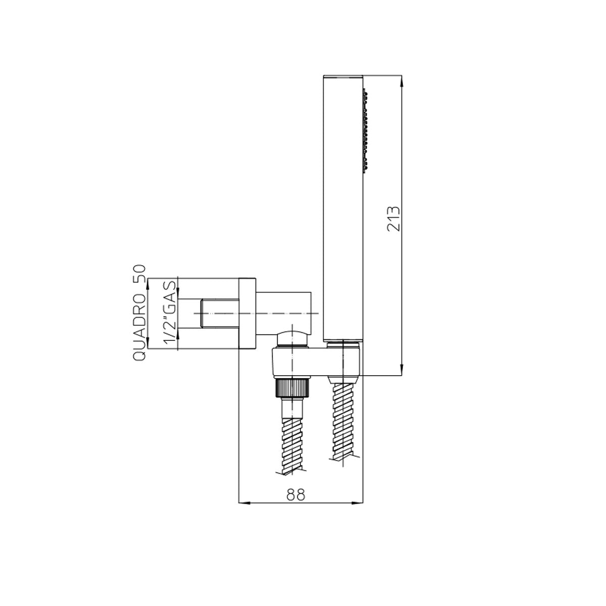 Composizione doccia squadrata Bossini Cube con soffione 20x20, braccio e kit duplex