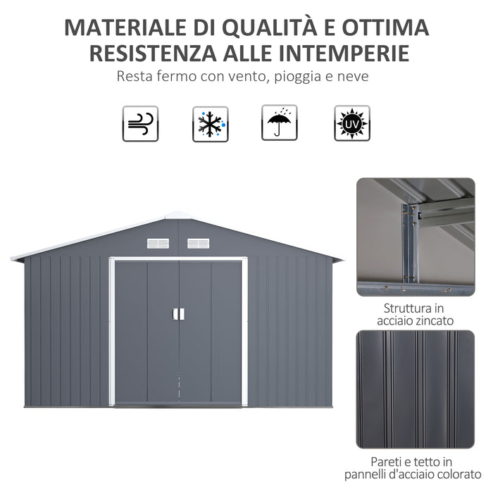 Casetta Box da Giardino in Lamiera 3,4x3,86x2 m Grigia