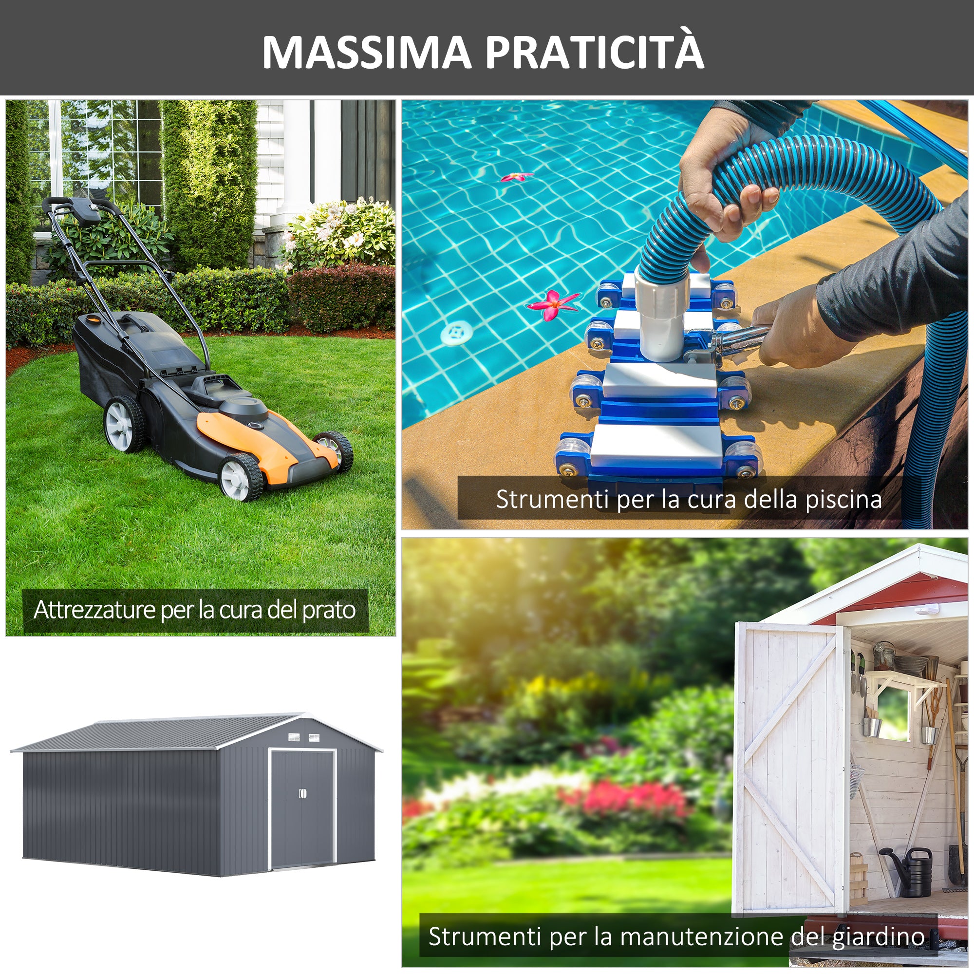 Casetta Box da Giardino in Lamiera 3,4x3,86x2 m Grigia