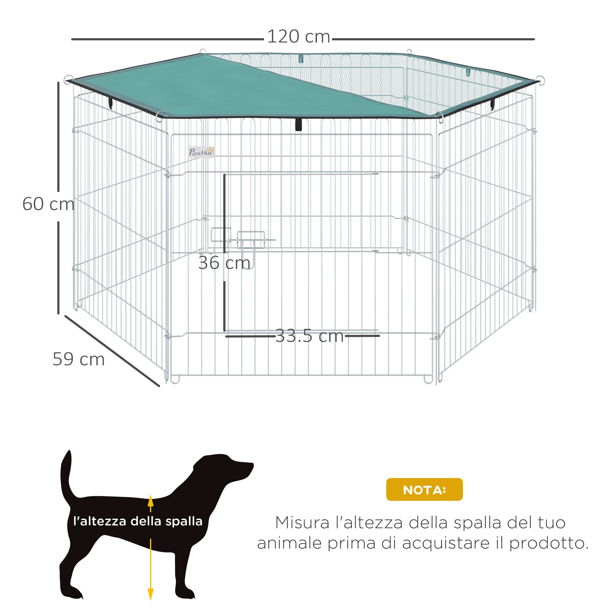 Recinto Recinzione per Animali Domestici 6pz 59x60 cm con Copertura