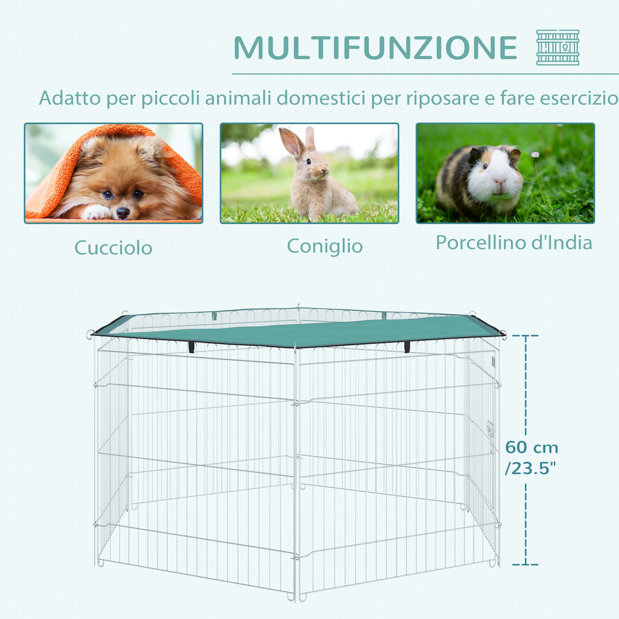 Recinto Recinzione per Animali Domestici 6pz 59x60 cm con Copertura