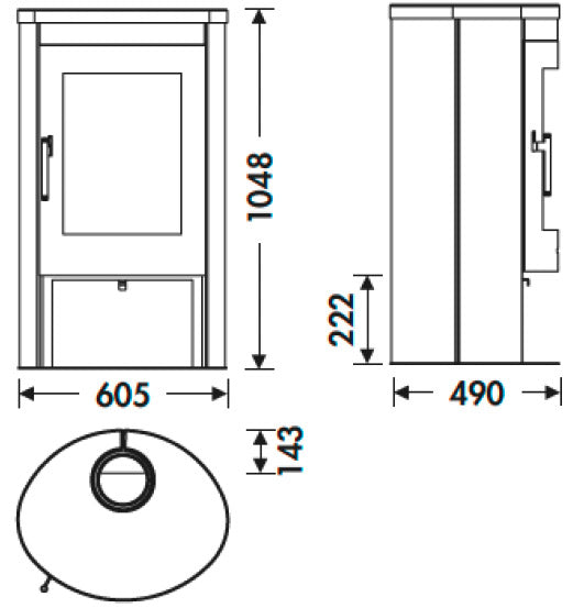 Stufa a Legna 8,7 kW 104,8x60,5x49 cm Oval 1 Stone Nera