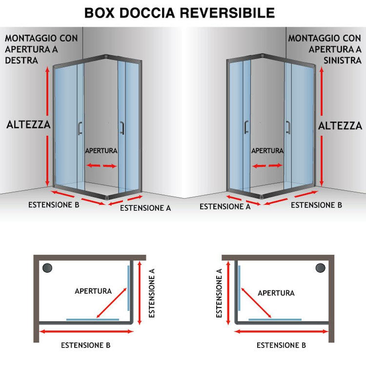 Box Doccia Angolare 90x70 cm 2 Ante Battenti in Cristallo Trasparente 4-6mm H185 Fosterberg Skagen Duo