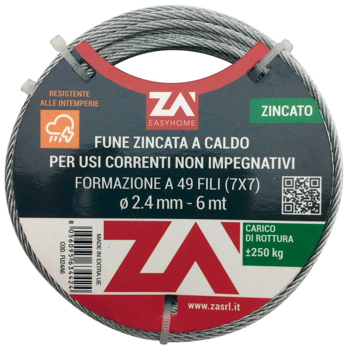 cavetto acciaio zincato 42fdiametro. 1,5 mt 25 1834