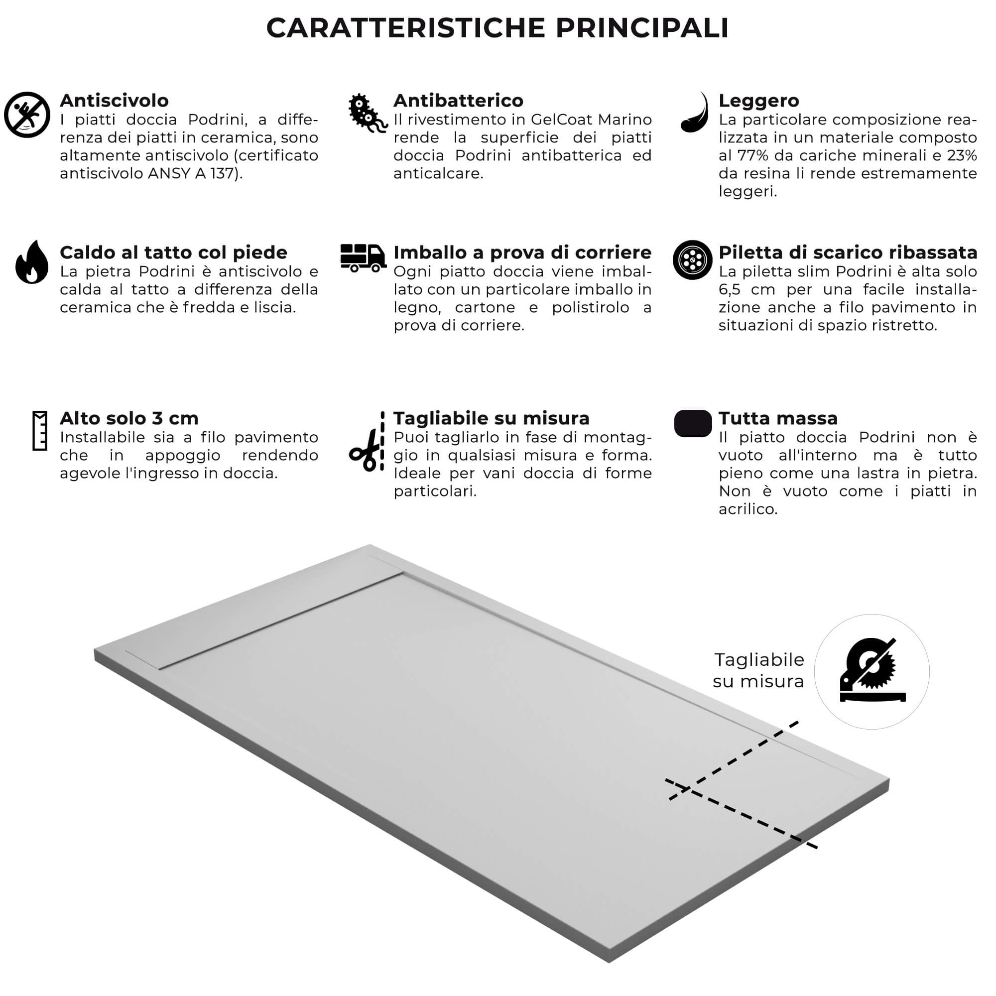 Piatto Doccia in Pietra Bonussi Kamet Bianco 70x100 cm