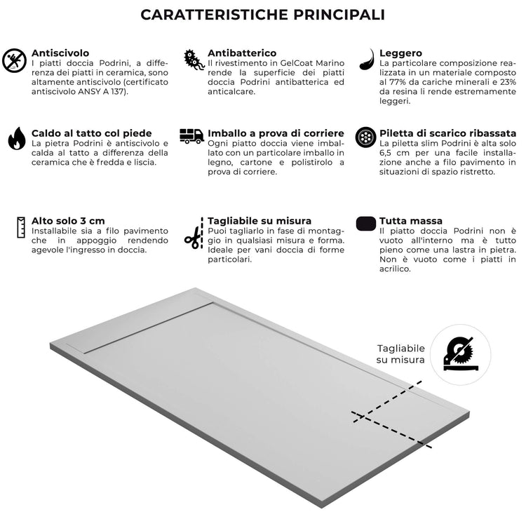 Piatto Doccia in Pietra Bonussi Kamet Bianco 70x100 cm