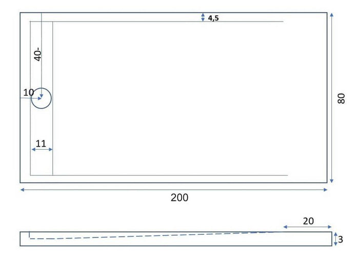 Piatto Doccia 80x200 cm in Pietra Bonussi Kamet Nero