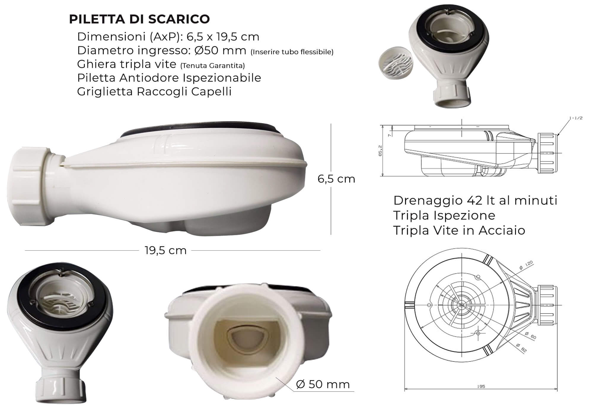 Piatto Doccia in Pietra Bonussi Kamet Antracite 70x100 cm