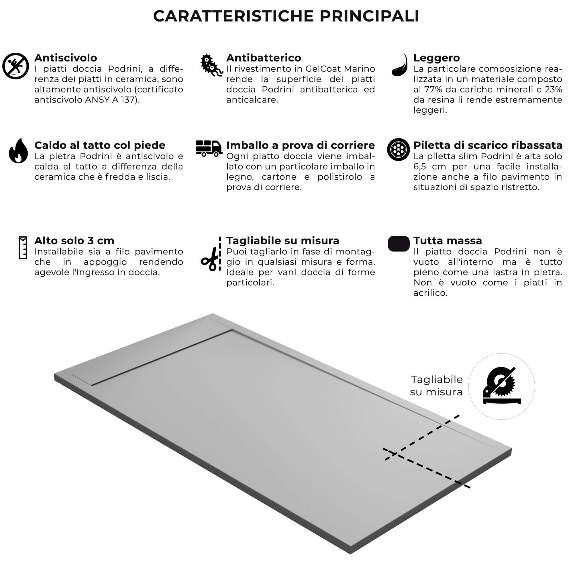 Piatto Doccia 70x110 cm in Pietra Bonussi Kamet Grigio Chiaro