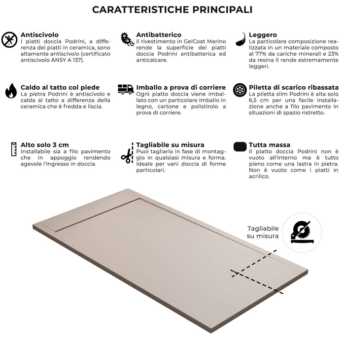 Piatto Doccia 70x110 cm in Pietra Bonussi Kamet Sabbia