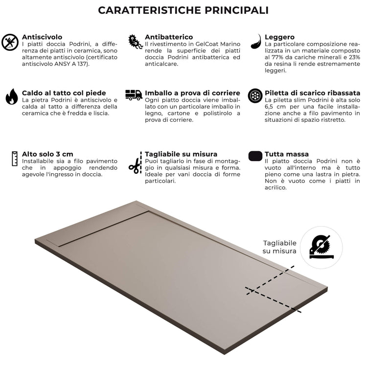 Piatto Doccia in Pietra Bonussi Kamet Moka 70x100 cm