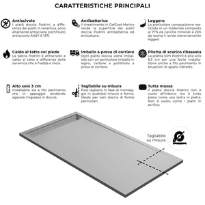 Piatto Doccia 70x190 cm in Pietra Bonussi Trivor Grigio Chiaro