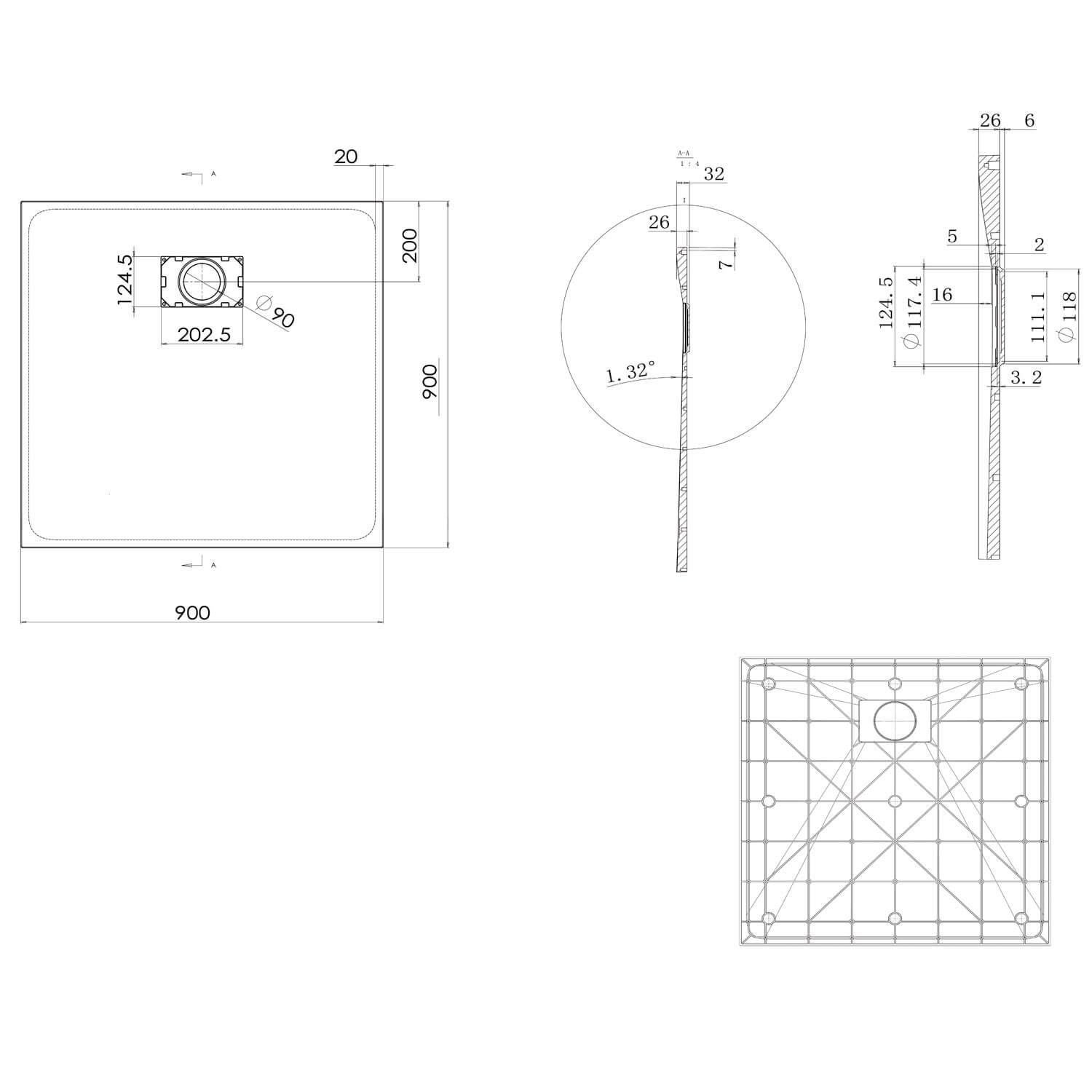 Piatto Doccia 90x90 cm in Acrilico Fosterberg Azalea Bianco