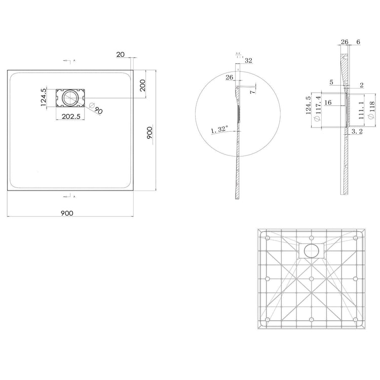 Piatto Doccia 90x90 cm in Acrilico Fosterberg Azalea Bianco