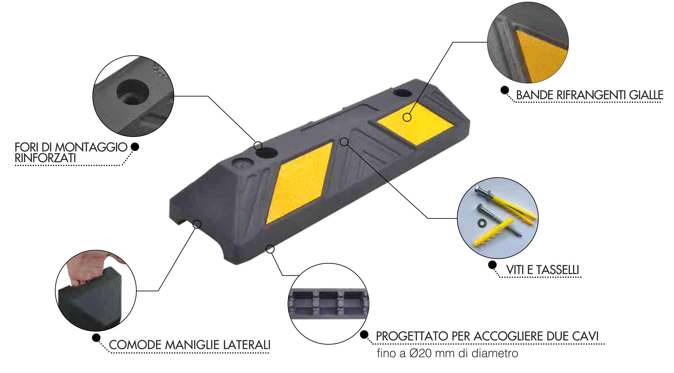 Set 2 Fermaruota Auto in Gomma Vulcanizzata 55x15x10 cm Arc Rubber ARC 5500 Kit