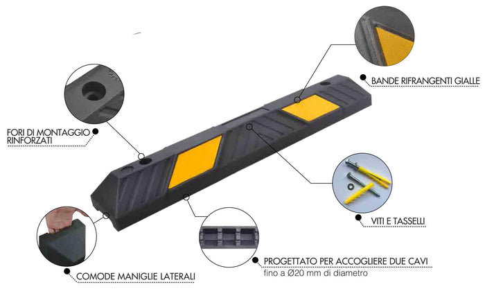 Set 2 Fermaruota Auto in Gomma Vulcanizzata 90x15x10 cm Arc Rubber ARC 9000 Kit