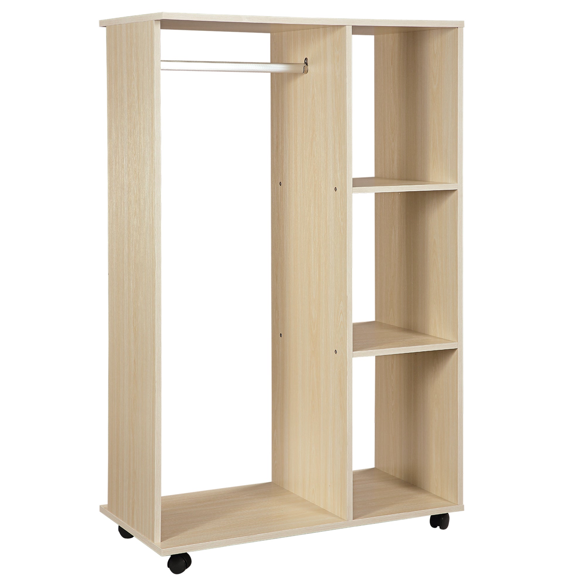 Mobile Appendiabiti 3 Ripiani 80x40x128 cm con Ruote  Colore Legno