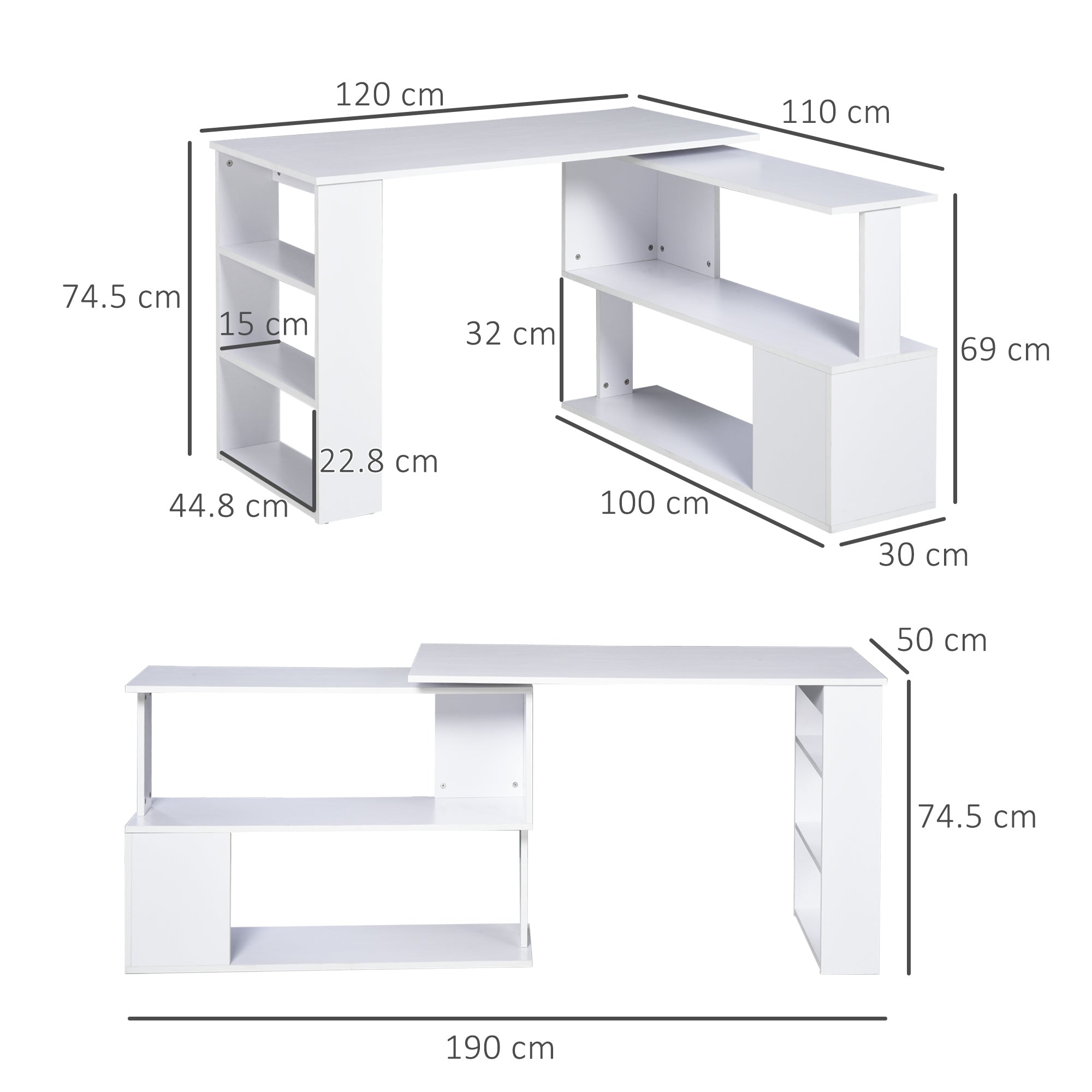 Scrivania da Ufficio ad Angolo in Legno 120x100x74 cm  Bianca