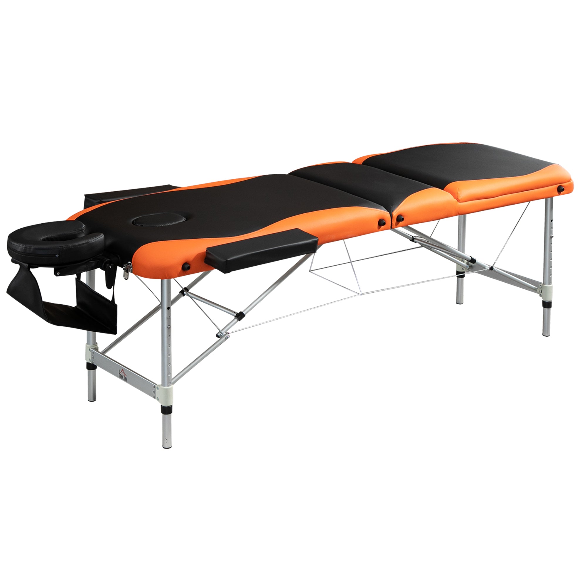 Lettino da Massaggio Fisioterapia 2 Snodi 214x60x82 cm in Alluminio  Nero e Arancione