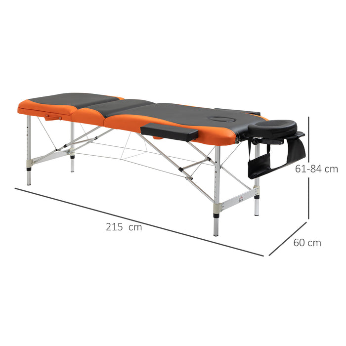 Lettino da Massaggio Fisioterapia 2 Snodi 214x60x82 cm in Alluminio  Nero e Arancione