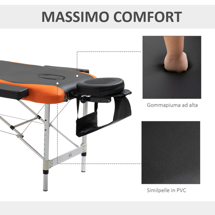 Lettino da Massaggio Fisioterapia 2 Snodi 214x60x82 cm in Alluminio  Nero e Arancione