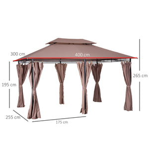 Gazebo da Giardino 4x3m in Acciaio Doppio Tetto  Cachi