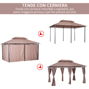 Gazebo da Giardino 4x3m in Acciaio Doppio Tetto  Cachi