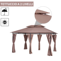 Gazebo da Giardino 4x3m in Acciaio Doppio Tetto  Cachi