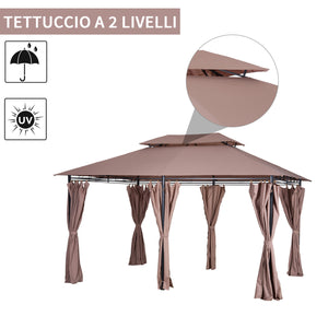 Gazebo da Giardino 4x3m in Acciaio Doppio Tetto  Cachi