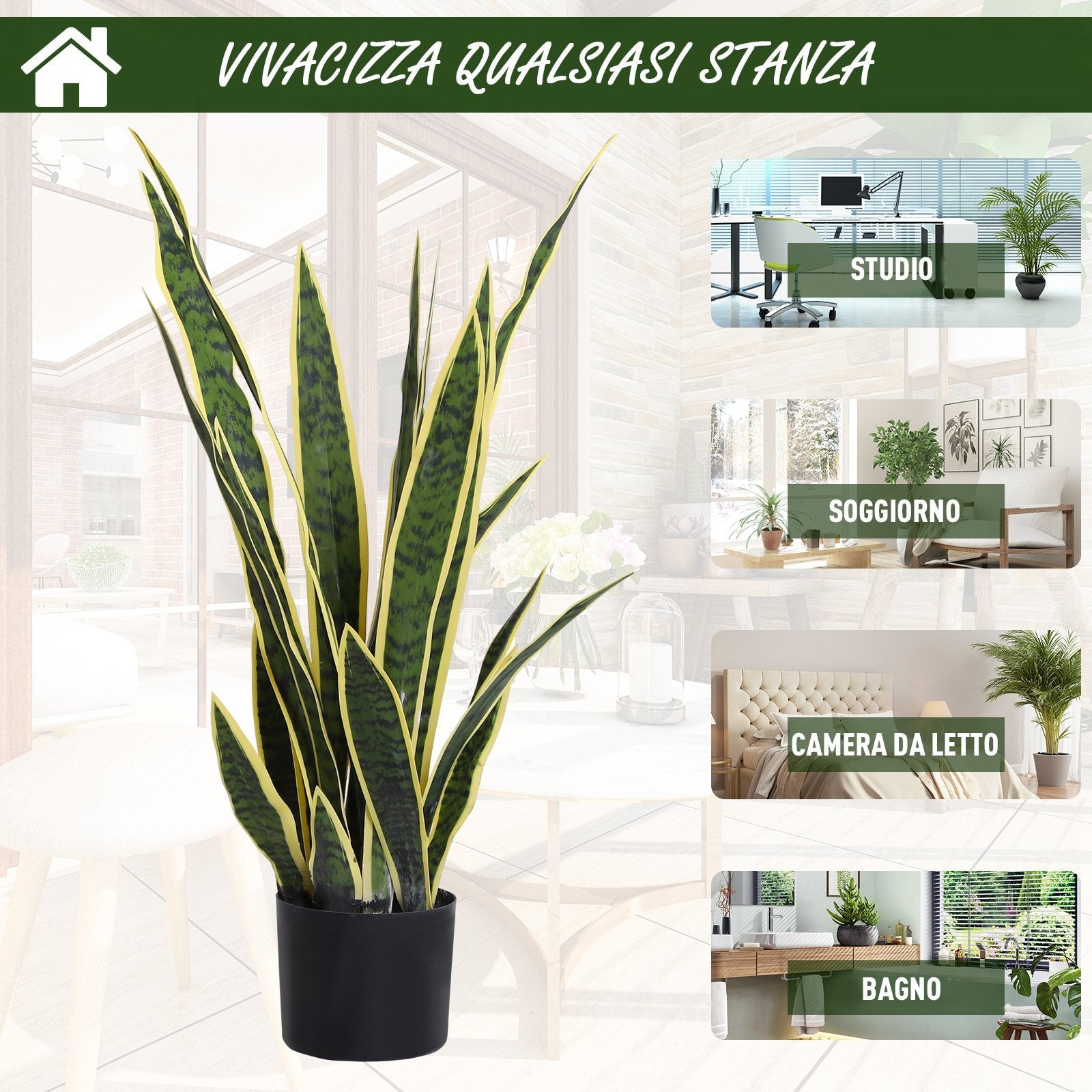 Pianta Artificiale Sanseveria Ø15x80 cm con Vaso  Verde