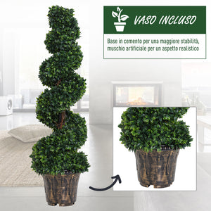 Pianta Artificiale Bosso a Spirale Ø32x112 cm con Vaso  Verde