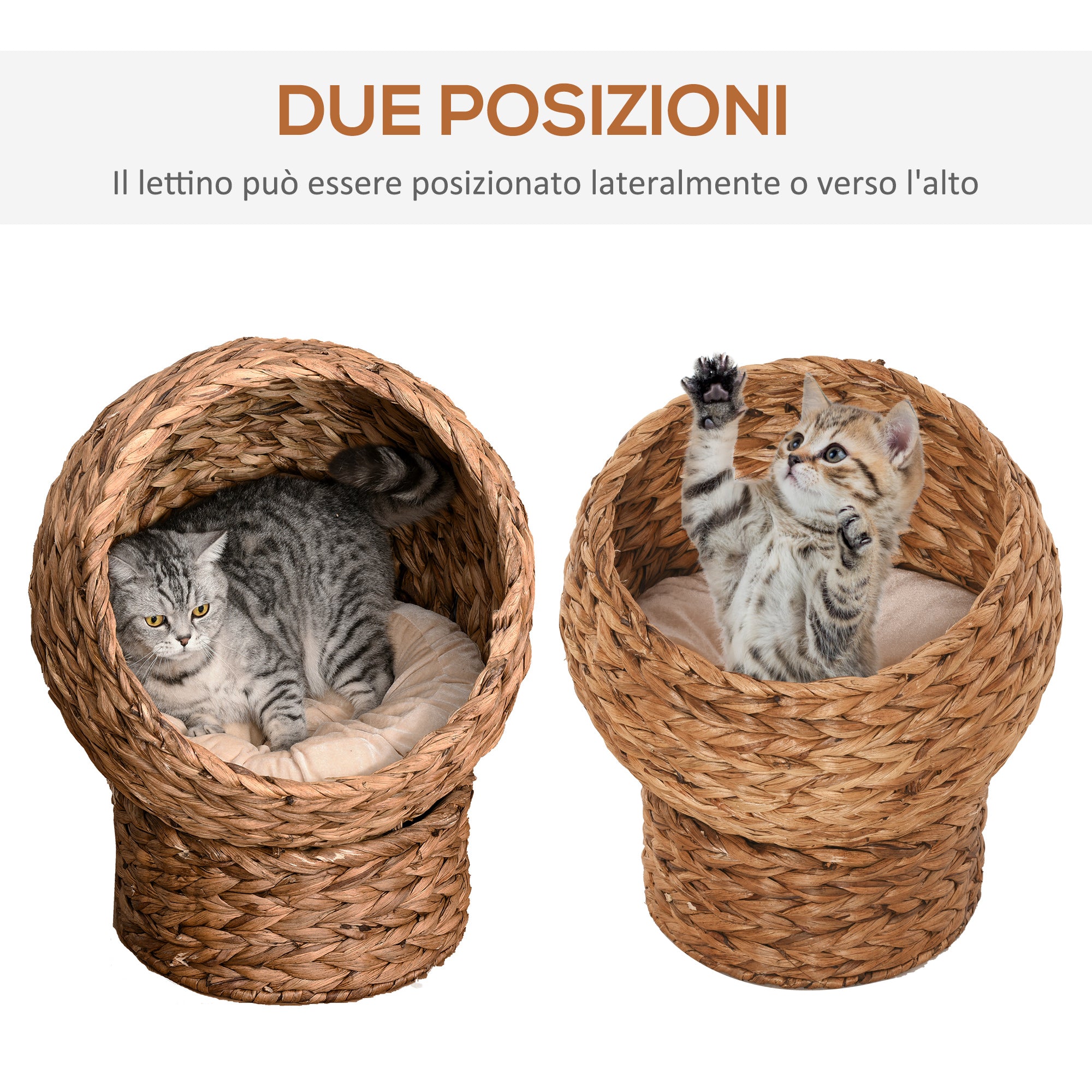 Cuccia in Vimini per Gatti 42x33x52 cm con Cuscino  Marrone e Bianco