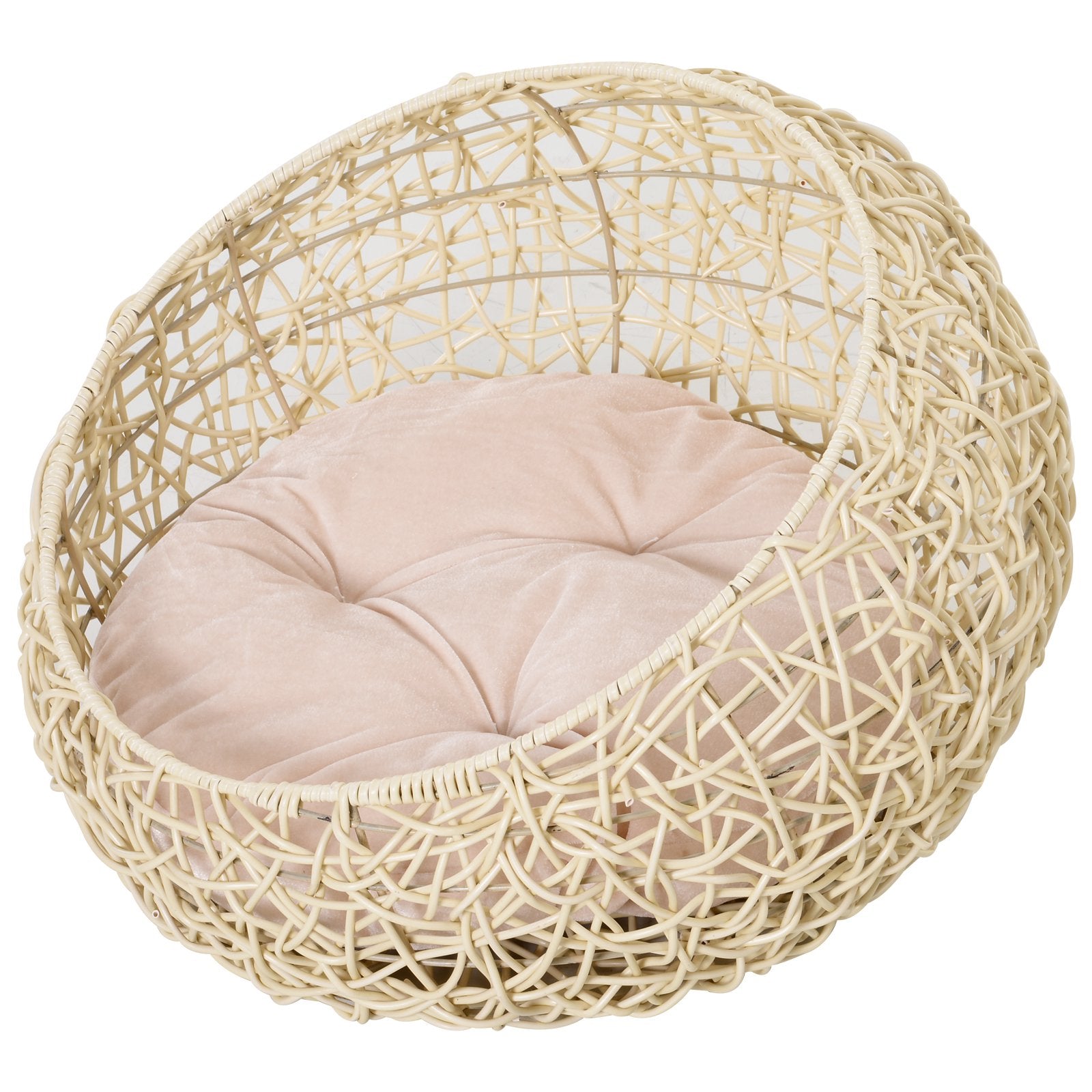 Cuccia in PVC Effetto Rattan per Gatti Ø56x35 cm con Cuscino  Beige