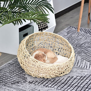 Cuccia in PVC Effetto Rattan per Gatti Ø56x35 cm con Cuscino  Beige