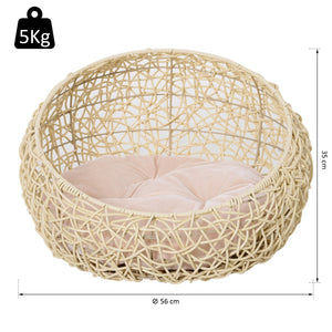 Cuccia in PVC Effetto Rattan per Gatti Ø56x35 cm con Cuscino  Beige