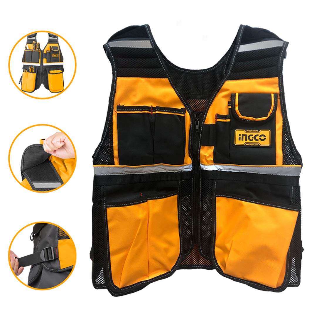 Gilet portattrezzi porta attrezzi utensili da lavoro 7 tasche Ingco HTVT0901