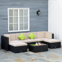 Set Salotto da Giardino in Polyrattan Divano 2 Poltrone  Virginia Nero e Beige