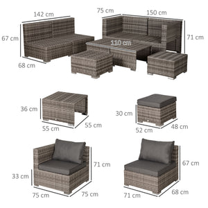 Set Salotto da Giardino in Polyrattan Divano 2 Poltrone  Kore Grey Grigio