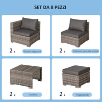 Set Salotto da Giardino in Polyrattan Divano 2 Poltrone  Kore Grey Grigio