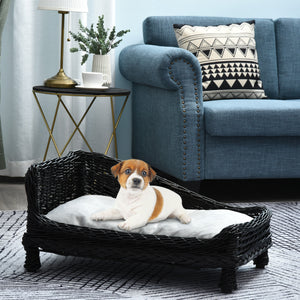 Cuccia per Cani e Gatti in Vimini con Cuscino 69x42x33 cm  Sofa Nero